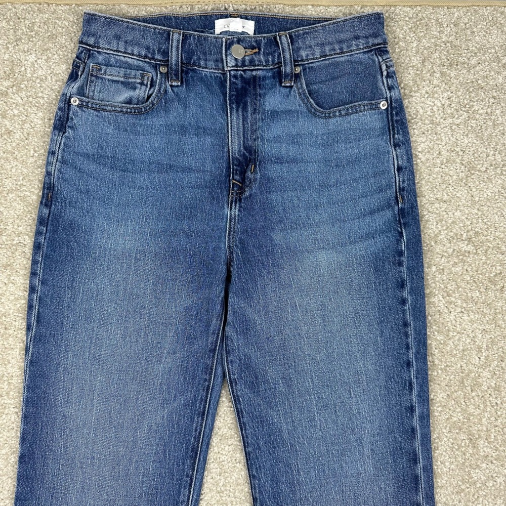 Evereve Womens High Rise Flare Leg Jeans Blue Medium Wash Side Slit Hem Size 28 - Picture 2 of 7